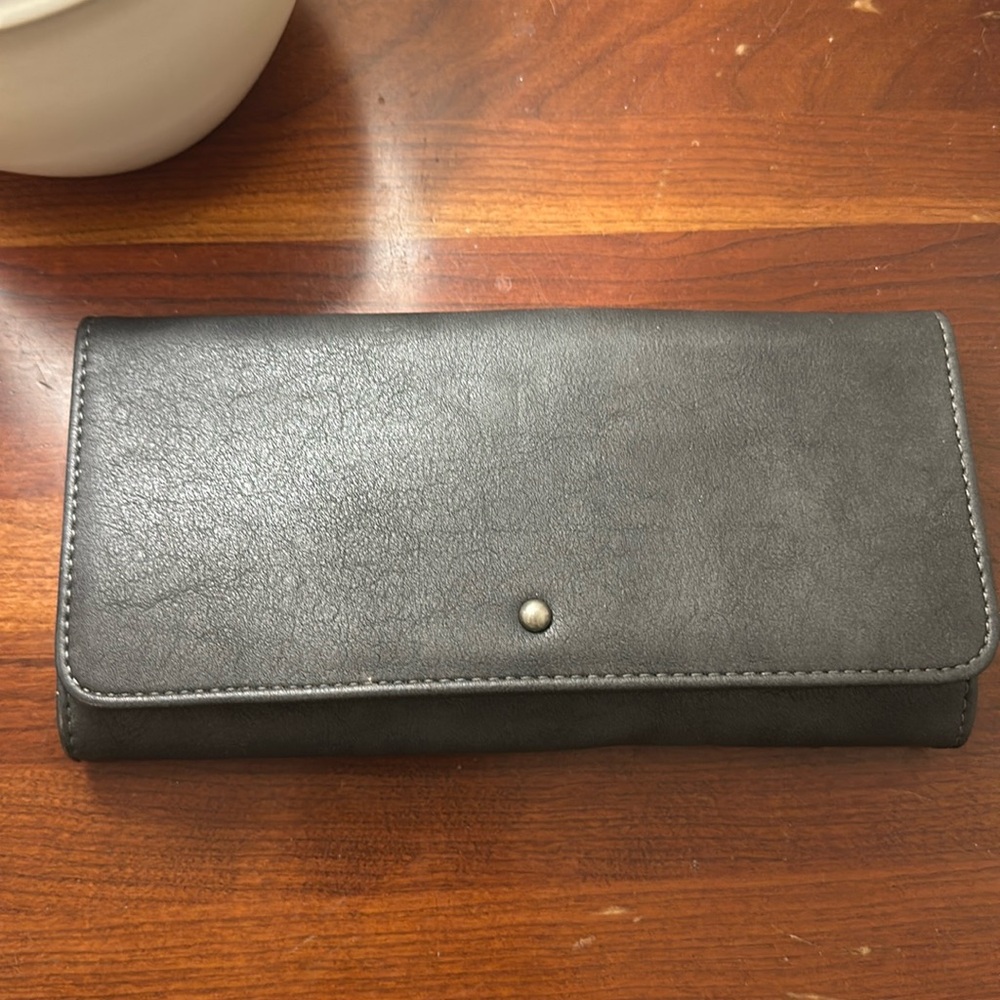 Grey faux leather wallet clutch